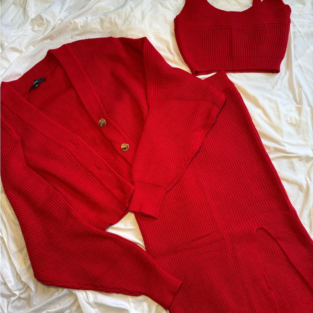 Red Knit Three-Piece Sweater Dress
